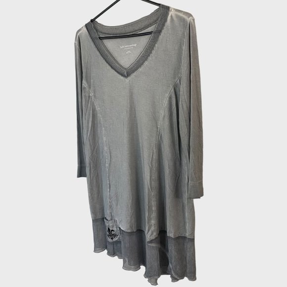 Soft Surrounding Fleur-De-Lis V-Neck Tunic Women's Large Gray 3/4 Sleeve Stretch - Picture 2 of 12